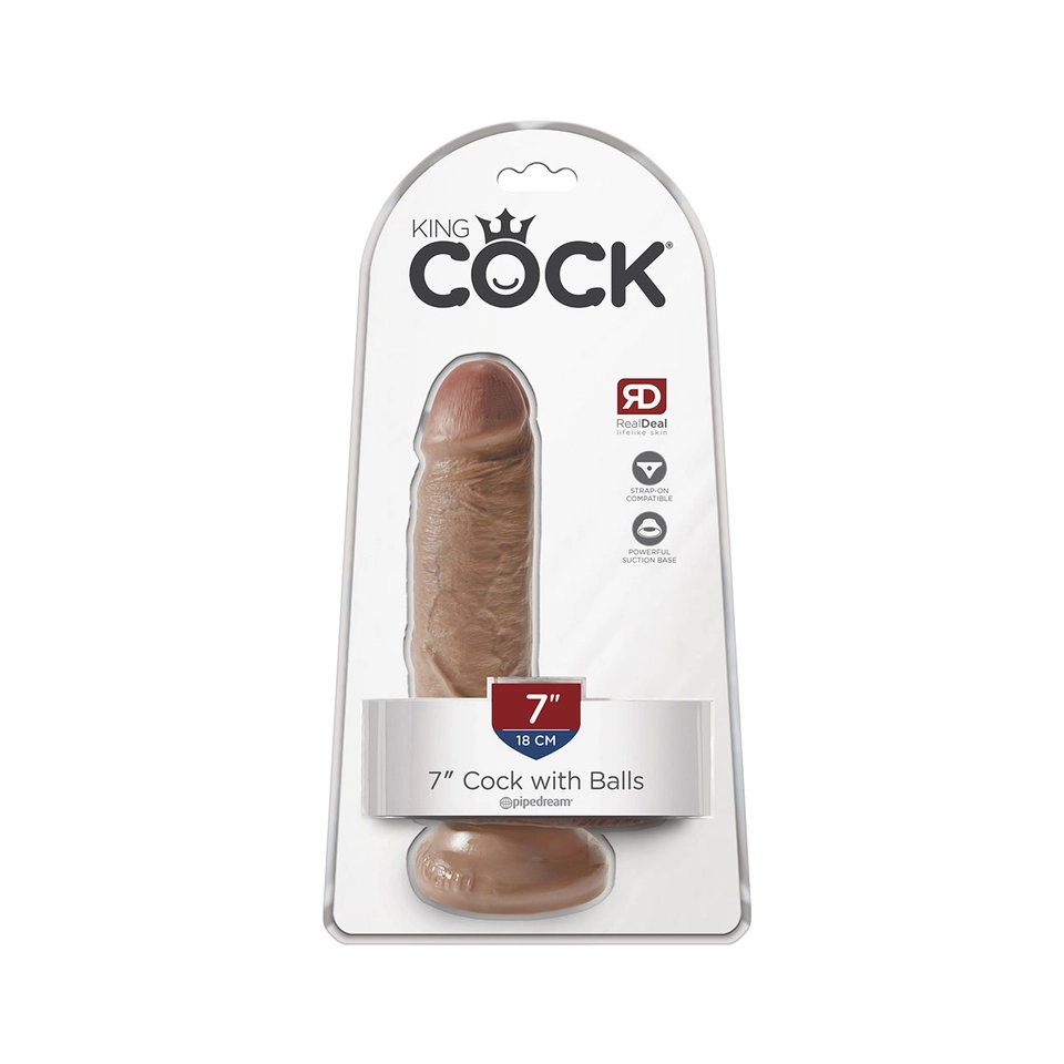 King Cock 7" - 18 cm Cock with Balls Piel Bronceada Consolador Realístico Caja