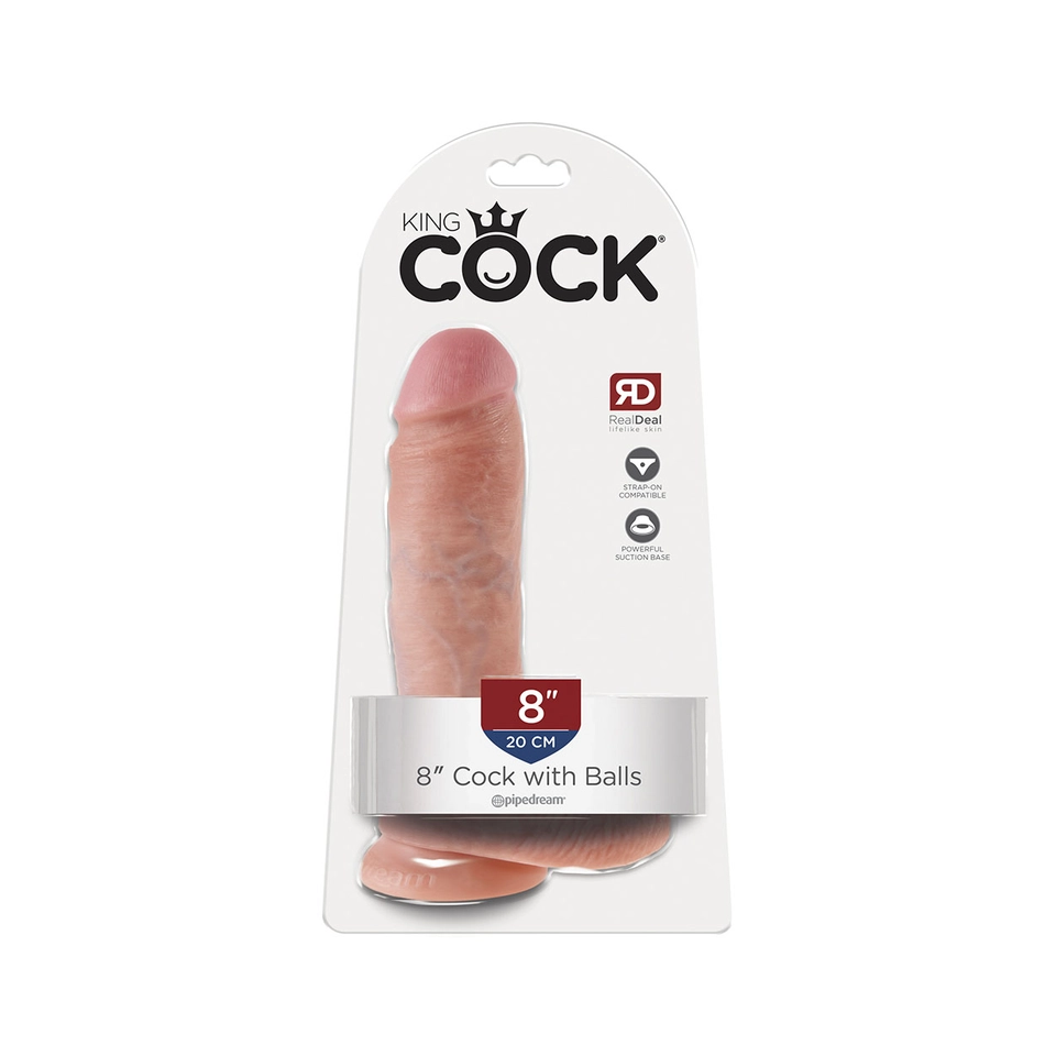King Cock 8"- 20 cm Cock with Balls White Realistic Dildo Box