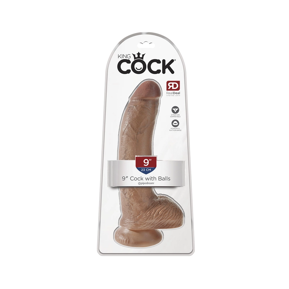 King Cock 9" - 23 cm Cock with Balls Gebräunte Haut Realistischer Dildo Schachtel