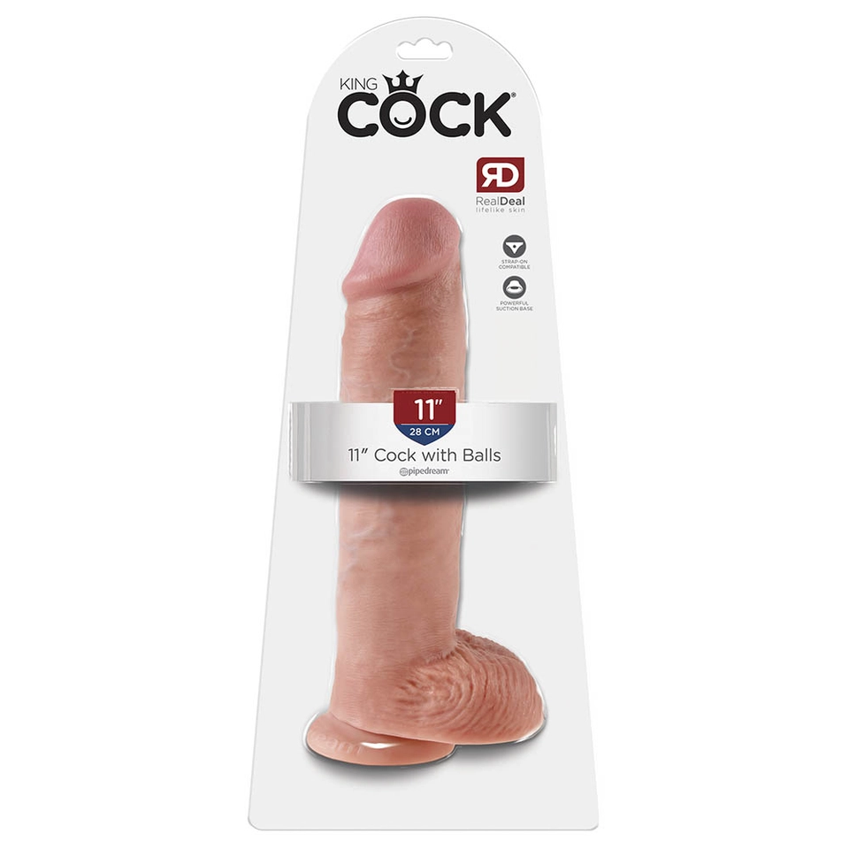 King Cock 11"- 28 cm Cock with Balls White Realistic Dildo Box