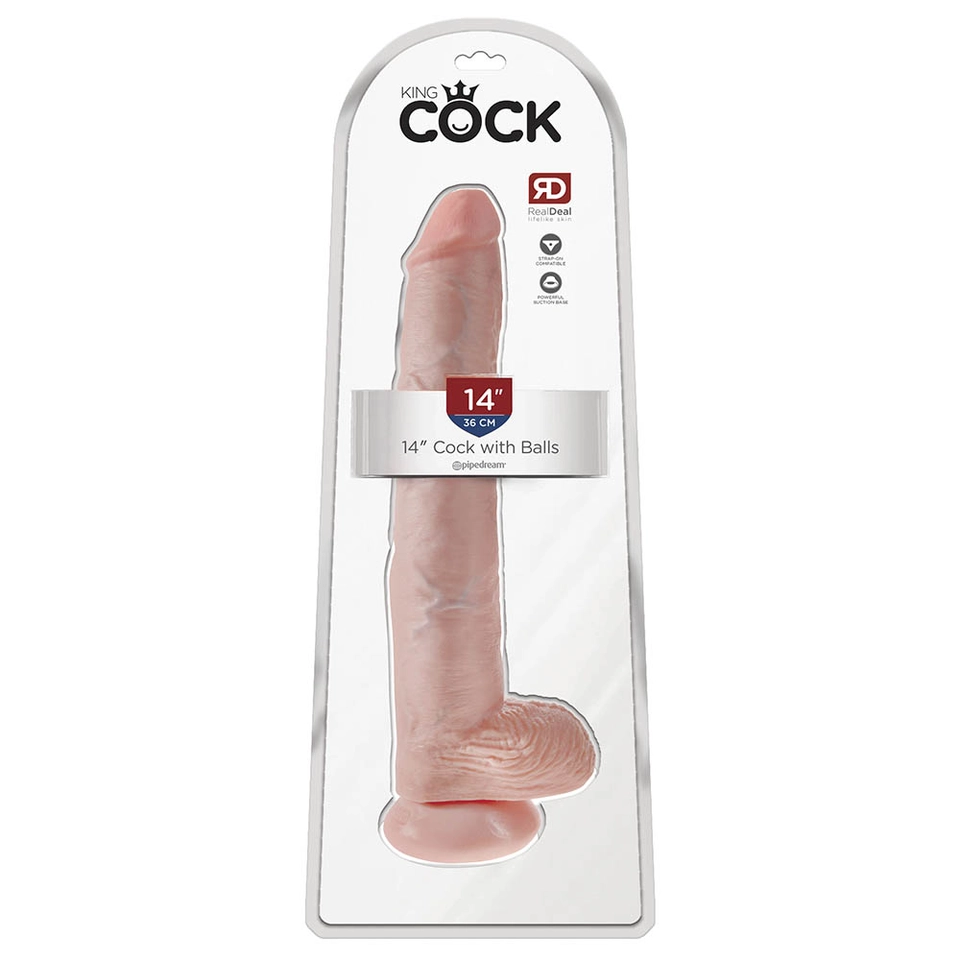 King Cock 14" - 36 cm Cock with Balls Piel Clara Consolador Realístico Caja
