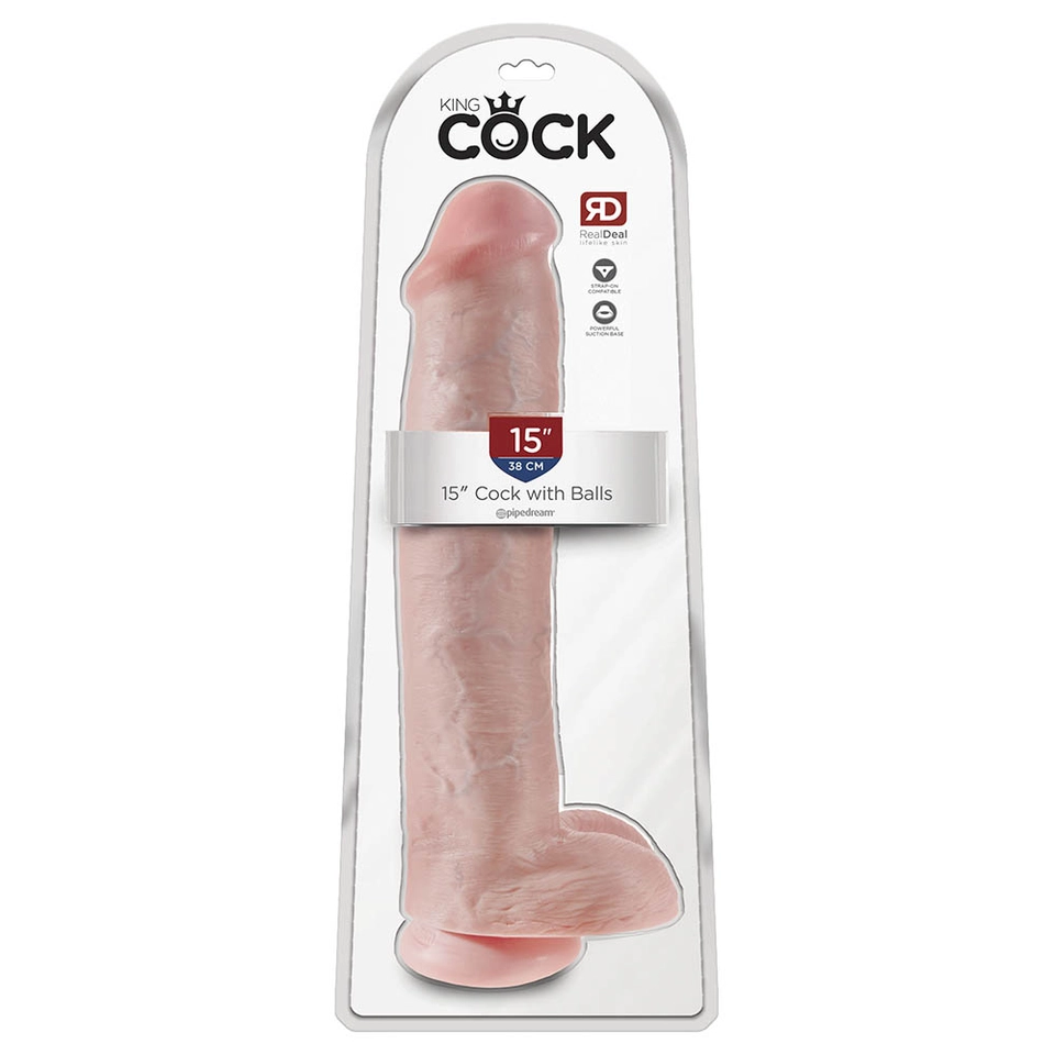 King Cock 15" - 38 cm Cock with Balls Bege Dildo Realístico Caixa